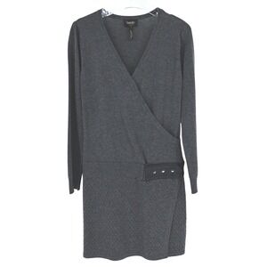 Laundry Grey Knit Faux Wrap Sweater Dress Belted Casual Work Office Chic Size M